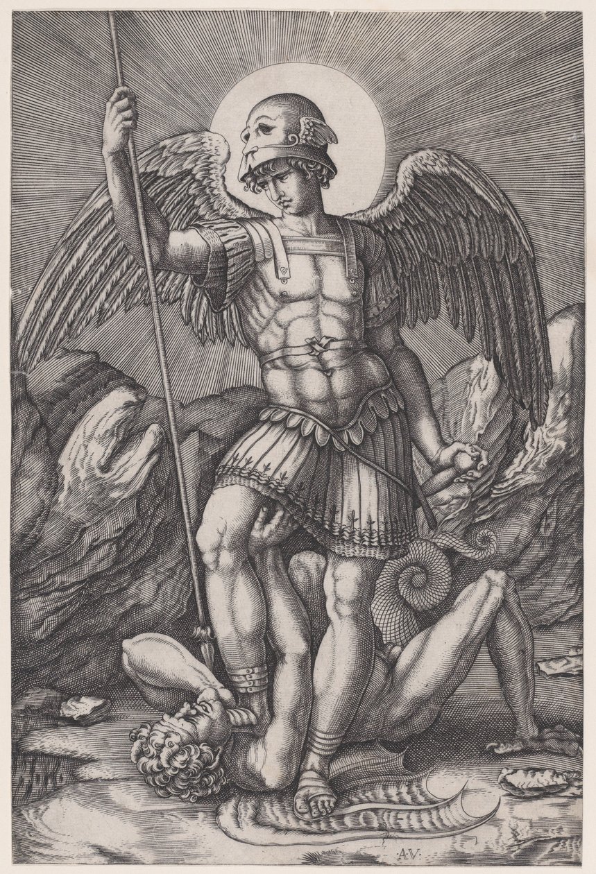 São Miguel, c. 1514-16. de Agostino Veneziano