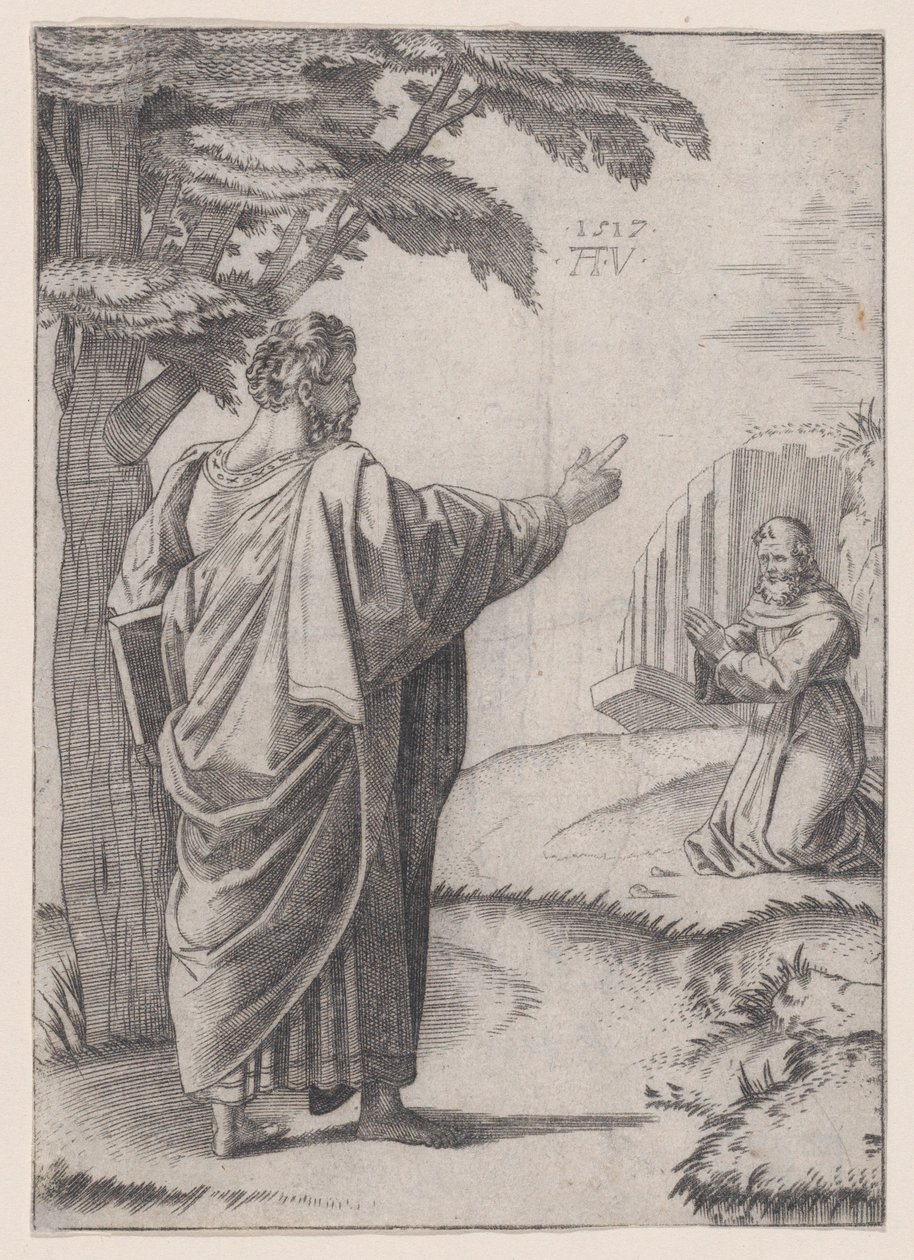 São Paulo e o Frade Franciscano, datado de 1517. de Agostino Veneziano