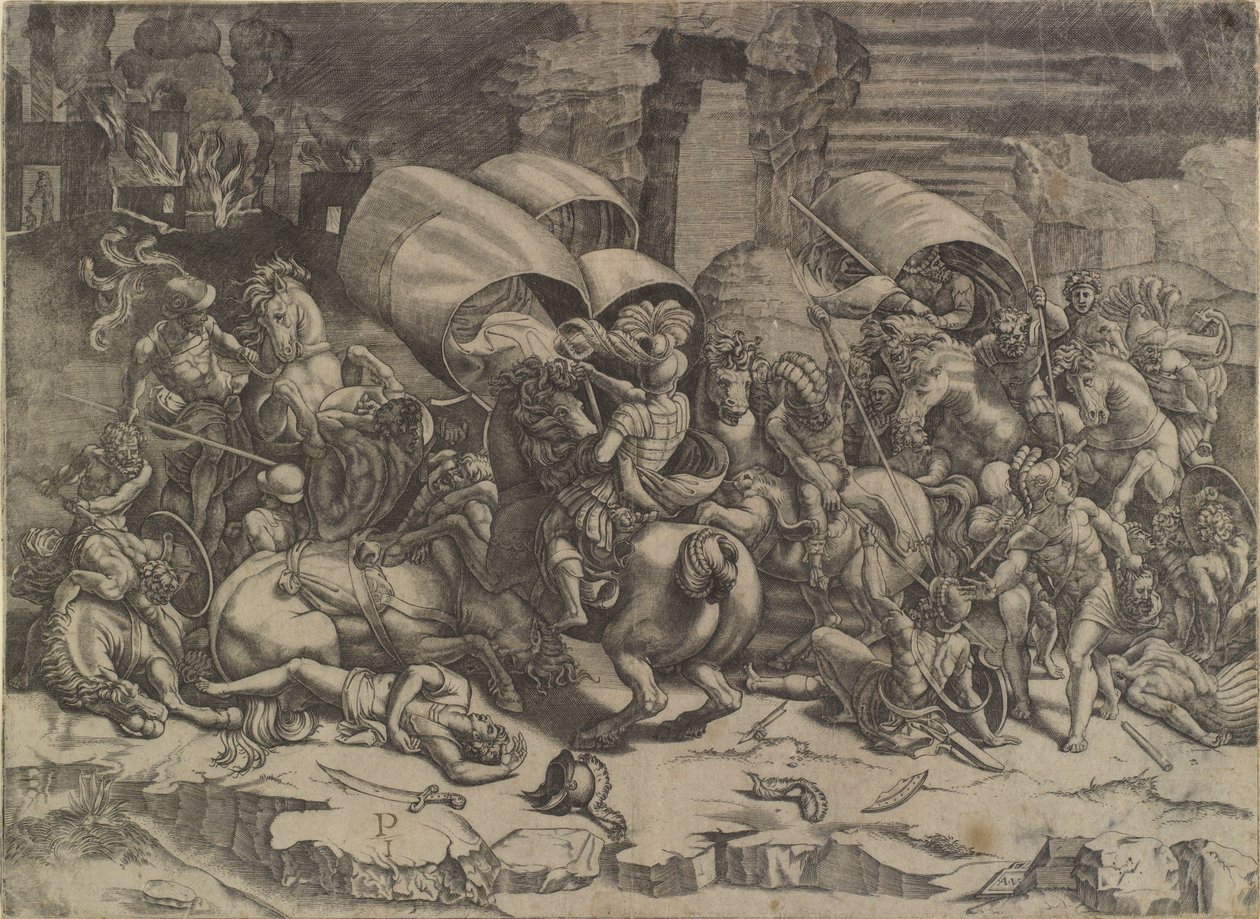 Batalha entre Cipião Africano e os cartagineses ("La bataille au coutelas") de Agostino Veneziano