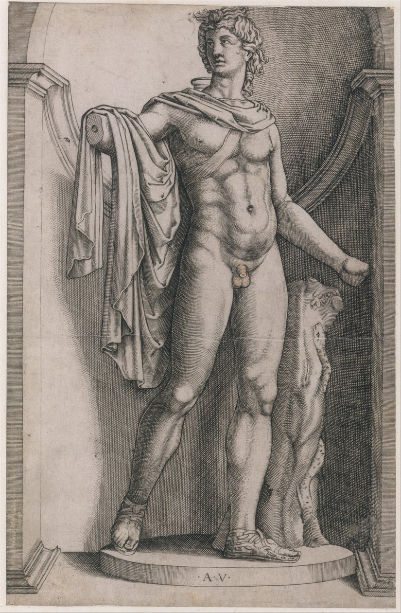 Espelho da magnificência romana: Apollo Belvedere, ca. 1514-36, c. 1514-36. de Agostino Veneziano
