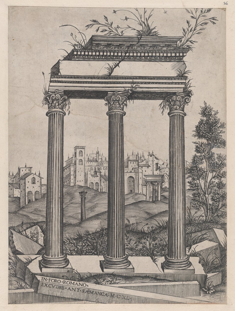 Espelho da Magnificência Romana: Templo de Antonino e Faustina, século XVI., século XVI. de Agostino Veneziano.