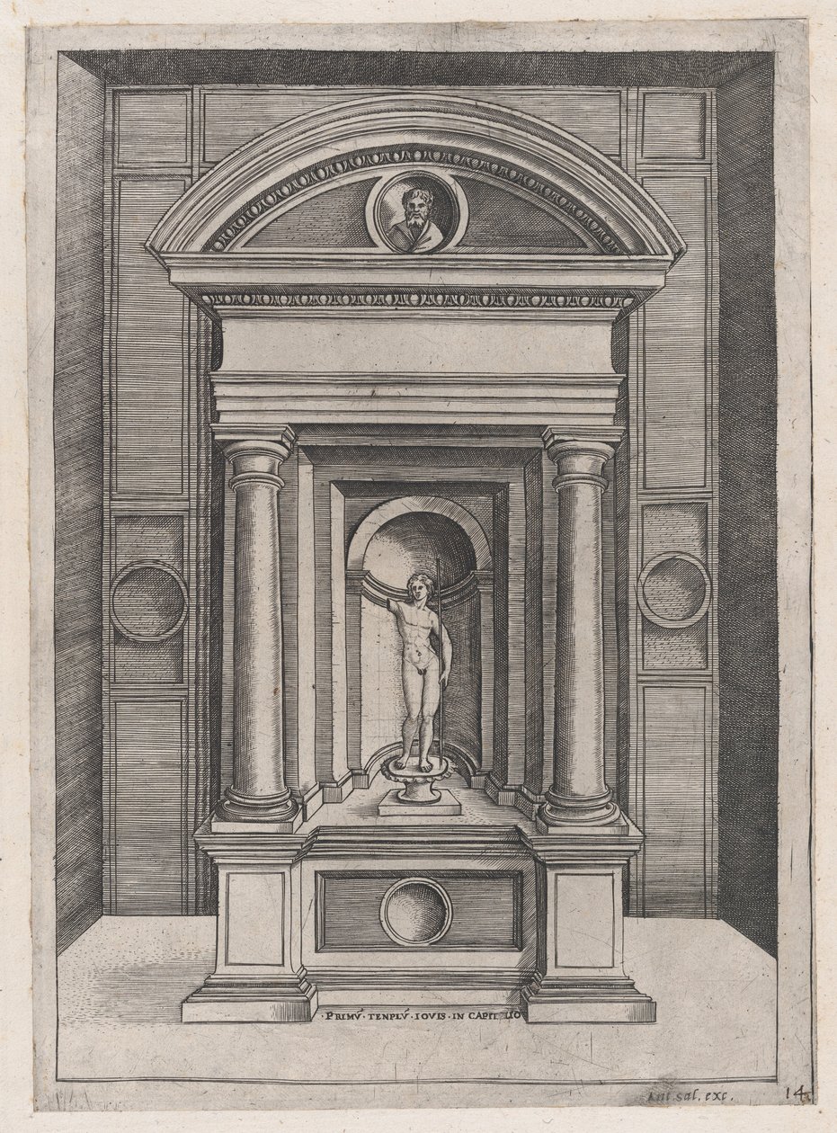 O Altar de Júpiter no Templo Mais Antigo do C..., ca. 1514-36. de Agostino Veneziano.