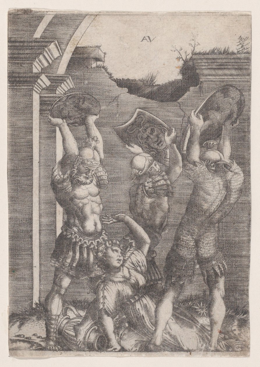 Tarpeia esmagada pelos sabinos, c. 1514-3 de Agostino Veneziano