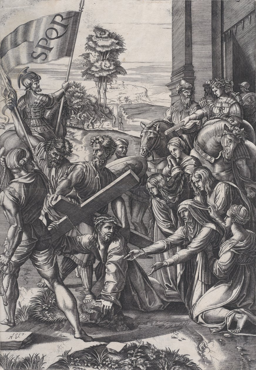 O carregamento da cruz, 1517. de Agostino Veneziano