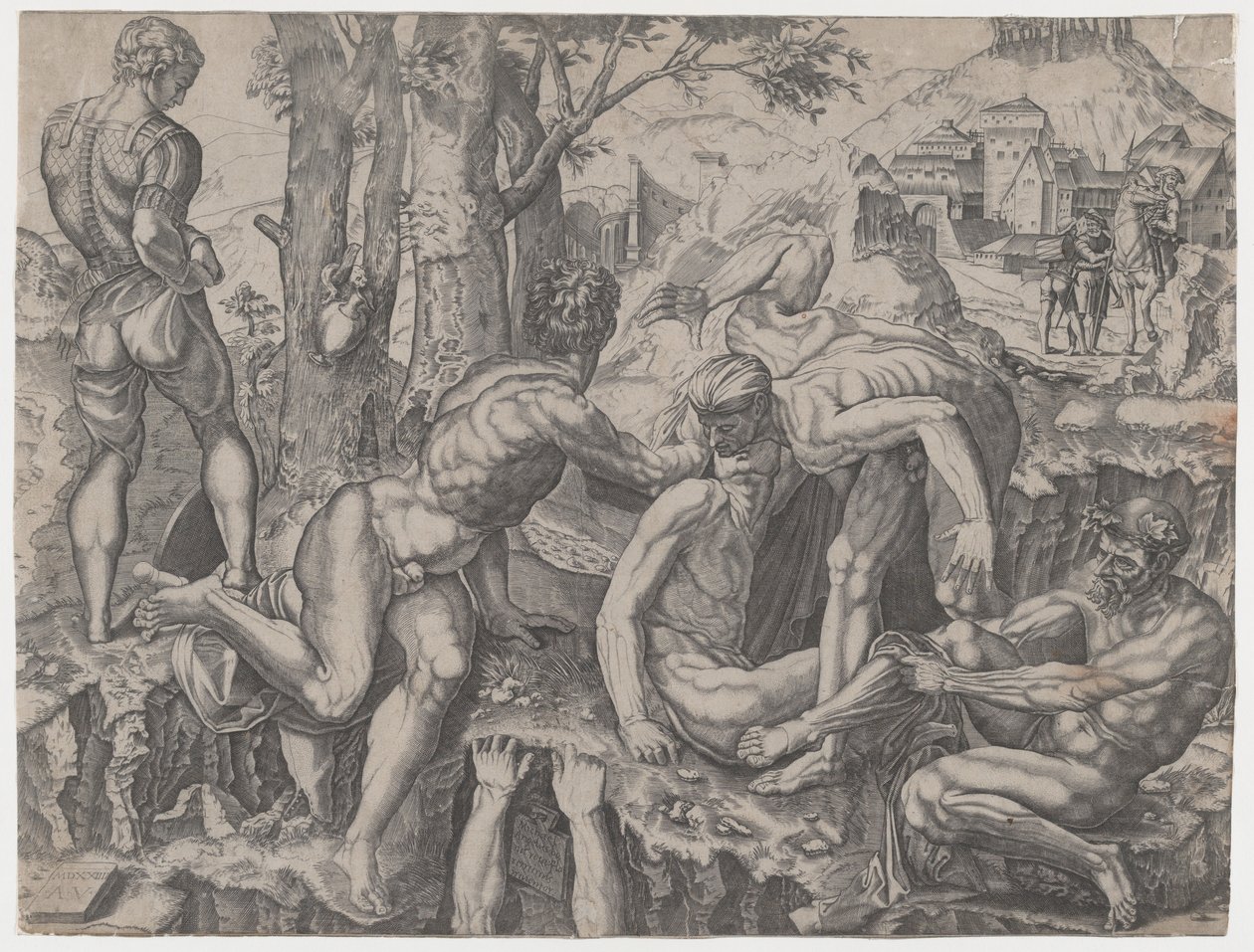 Os Alpinistas, datado de 1524. de Agostino Veneziano