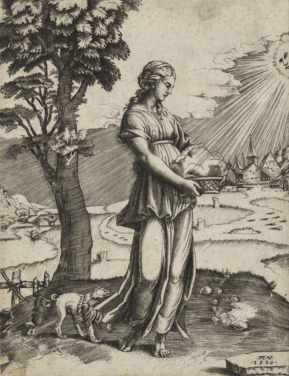 O Cumaean Sybil, 1516 (gravura em papel) de Agostino Veneziano
