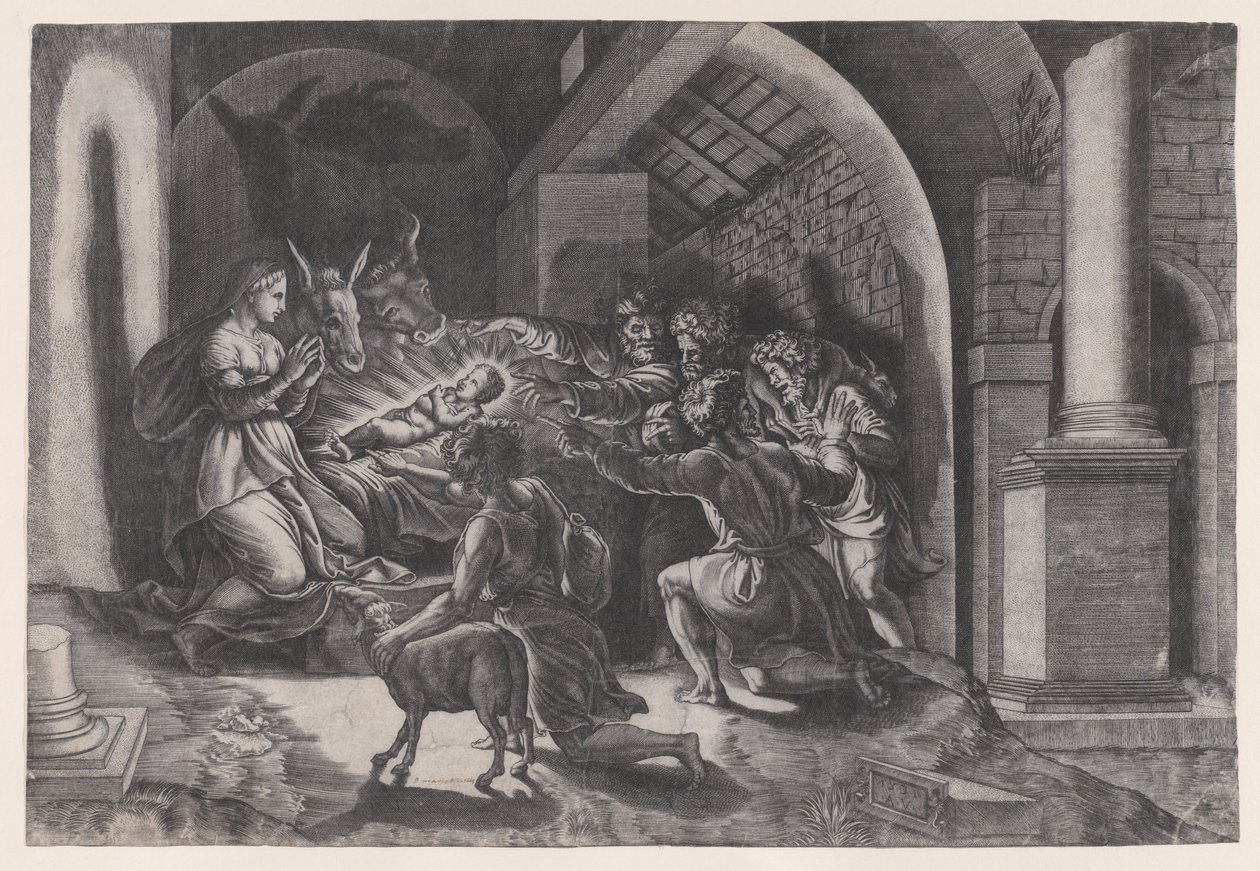A Natividade, datada de 1531. de Agostino Veneziano