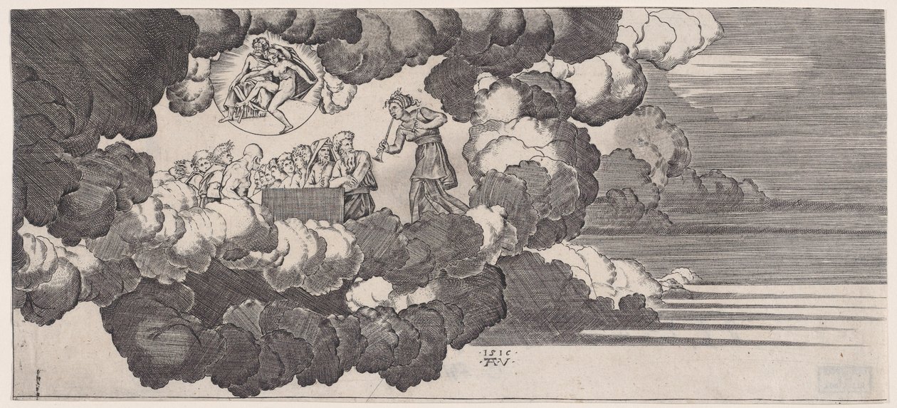 A notícia trazida ao Olimpo, datada de 1516. de Agostino Veneziano