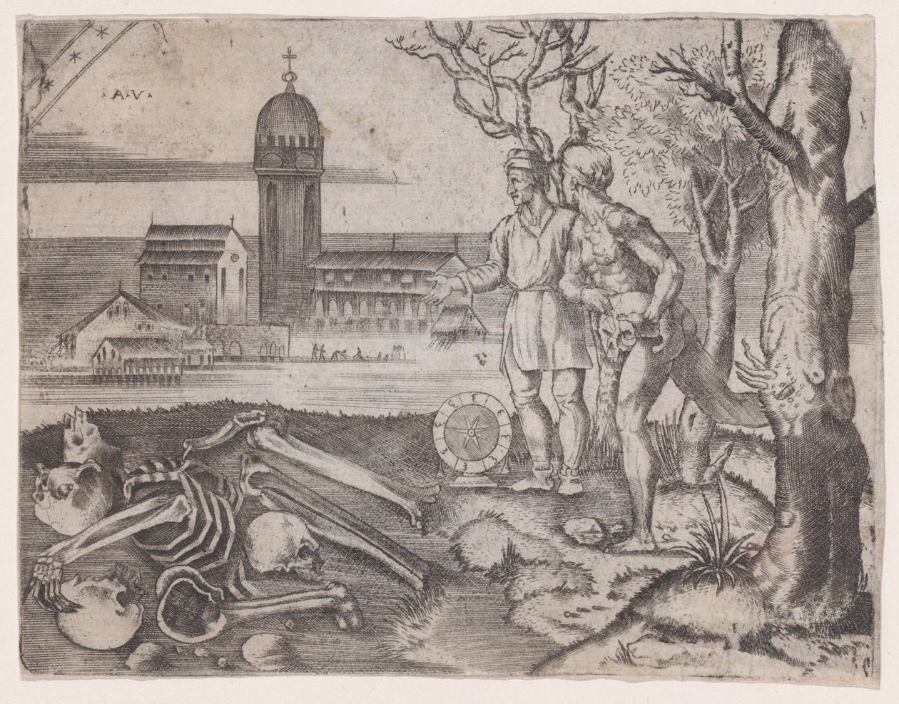 Dois Homens em um Cemitério, ca. 1514-36. de Agostino Veneziano