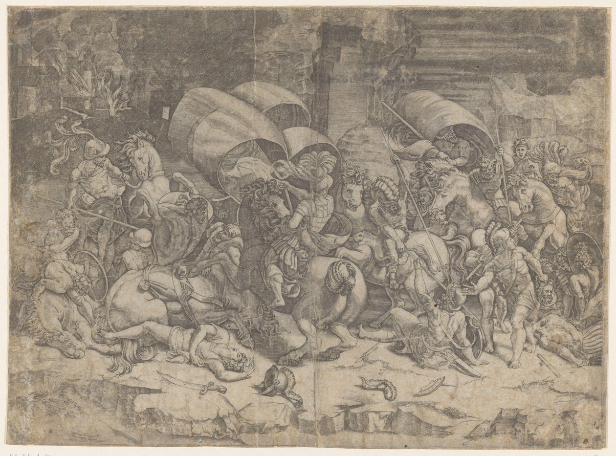 Batalha entre Romanos e Cartagineses, c. 218-201 a.C.
Lutar com um destruidor de corações de Agostino Veneziano