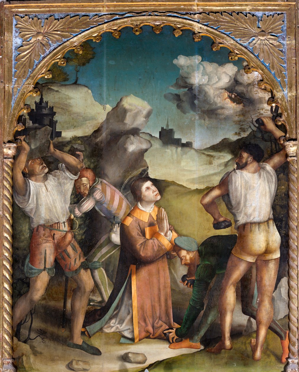 Apedrejamento de Santo Estêvão, primeira metade do século XVI (óleo sobre painel) de Agostino da (attr.to) Casanova