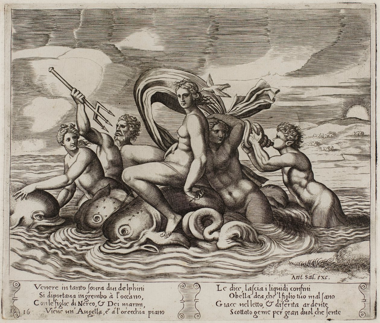 Psique servida em seu banho por ninfas que ela não pode ver de Agostino dei Musi