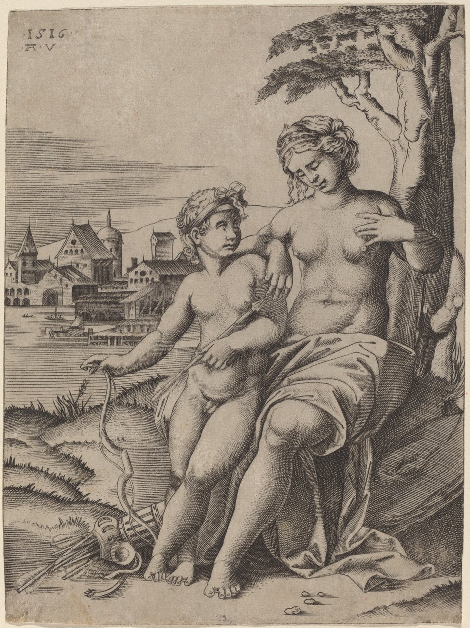 Vênus e Cupido de Agostino dei Musi after Raphael