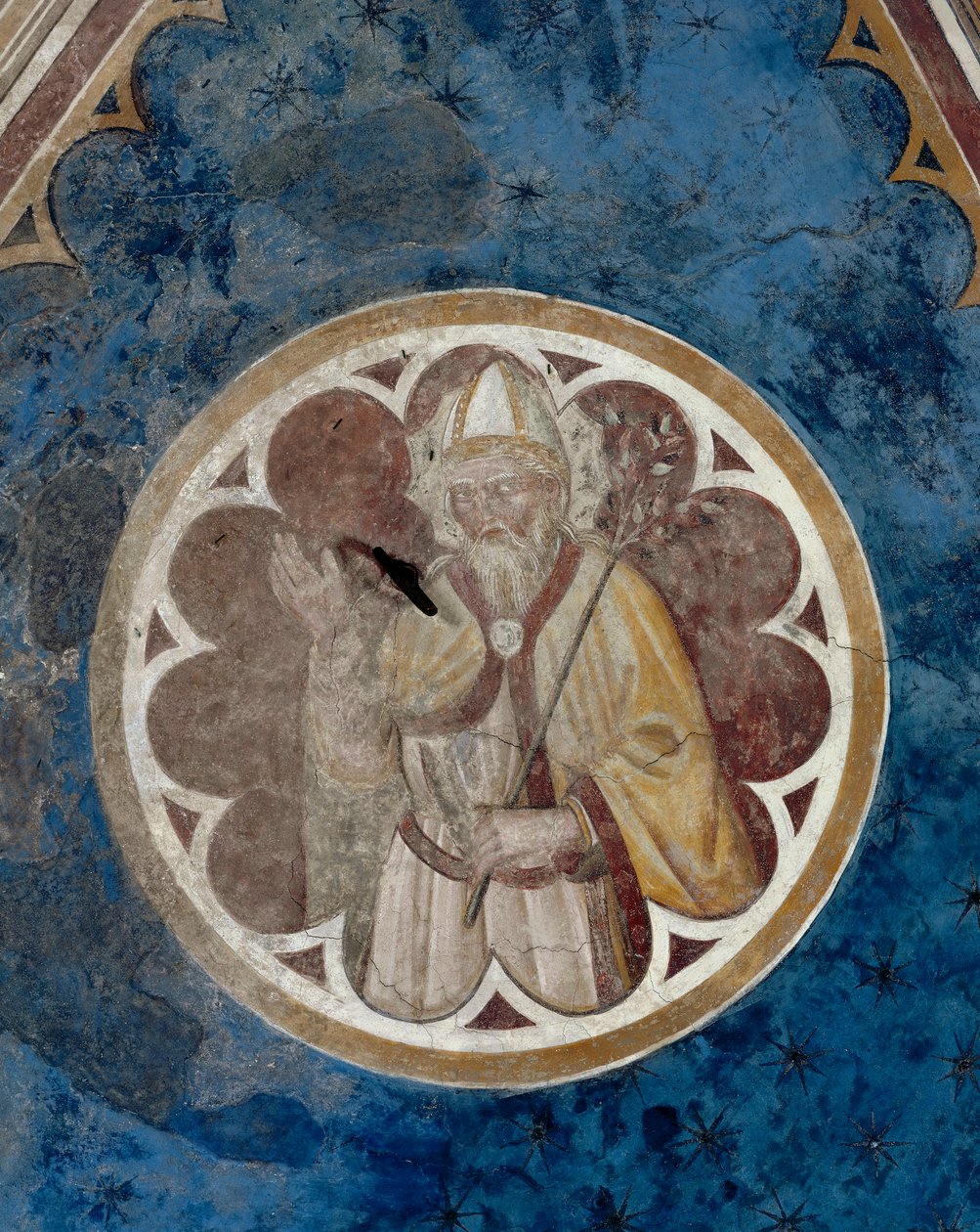 Um santo bispo, detalhe do quarto vão do teto (afresco) de Agostino di Marsiglio