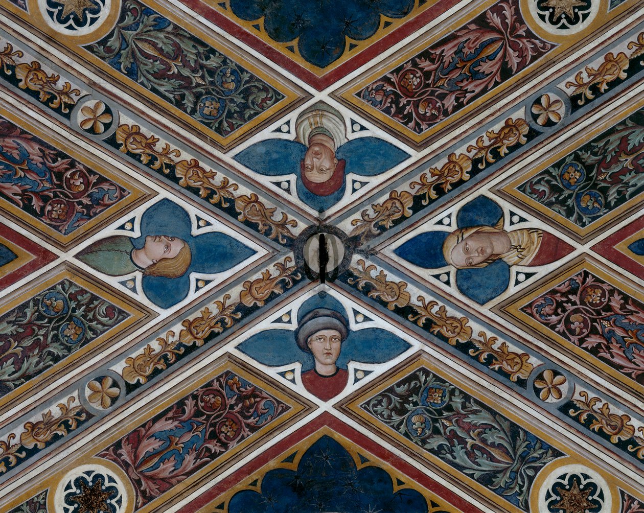 Cabeças e motivos vegetais, detalhe (fresco) de Agostino di Marsiglio