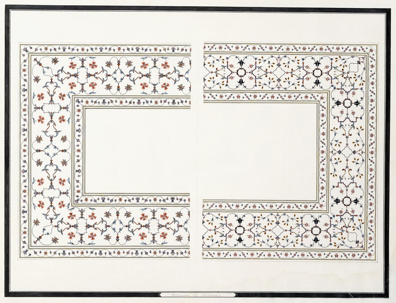 Espécimes dos Mosaicos, da Tumba do Imperador, c. 1815 de Agra School