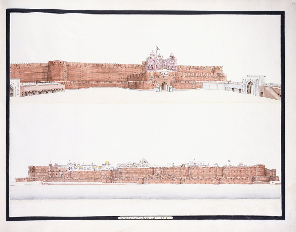 O Forte de Agra, com o Portão de Delhi, c. 1815 de Agra School