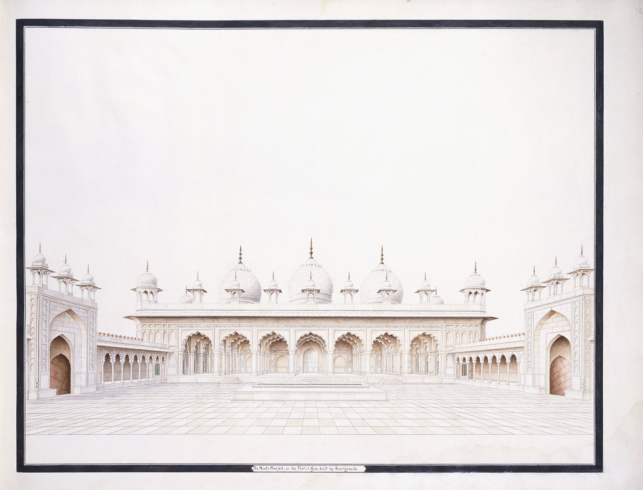 O Moti Musjid no Forte de Agra, c. 1815 (lápis ew - c) de Agra School