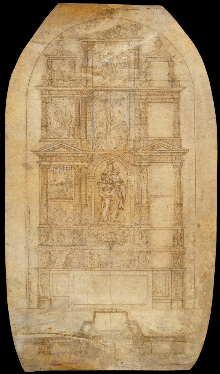 Desenho de um Retábulo da Virgem da Rosa de Agustí Pujol II