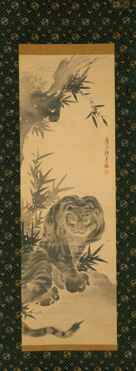 Tigre e Bambu, início do século 19 (tinta sobre seda) de Aigai Aigai