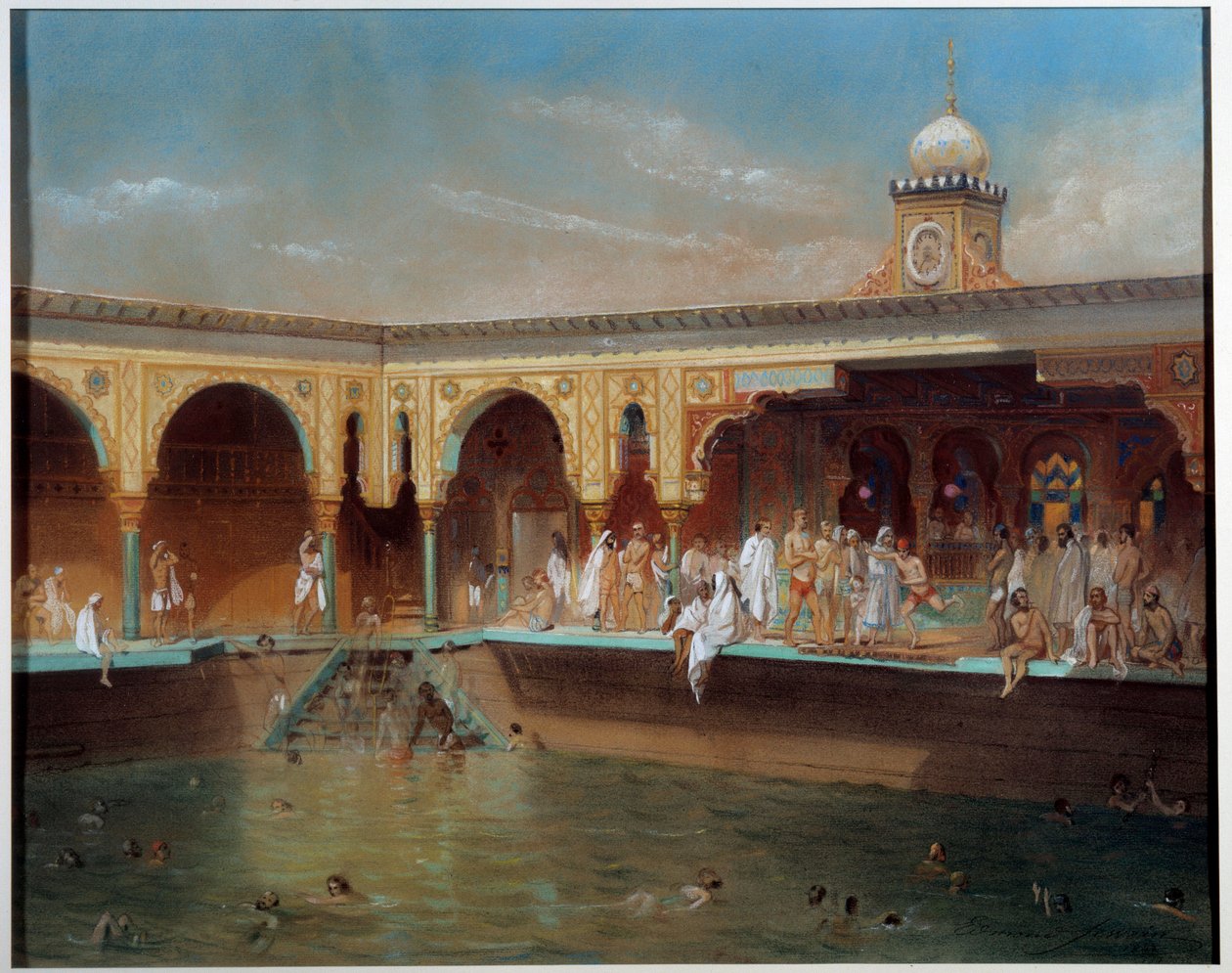Os banhos de Deligny em Paris em 1842. Pintura de Aime Bassompierre-Sewrin (1809-1896) de Aime Bassompierre Sewrin