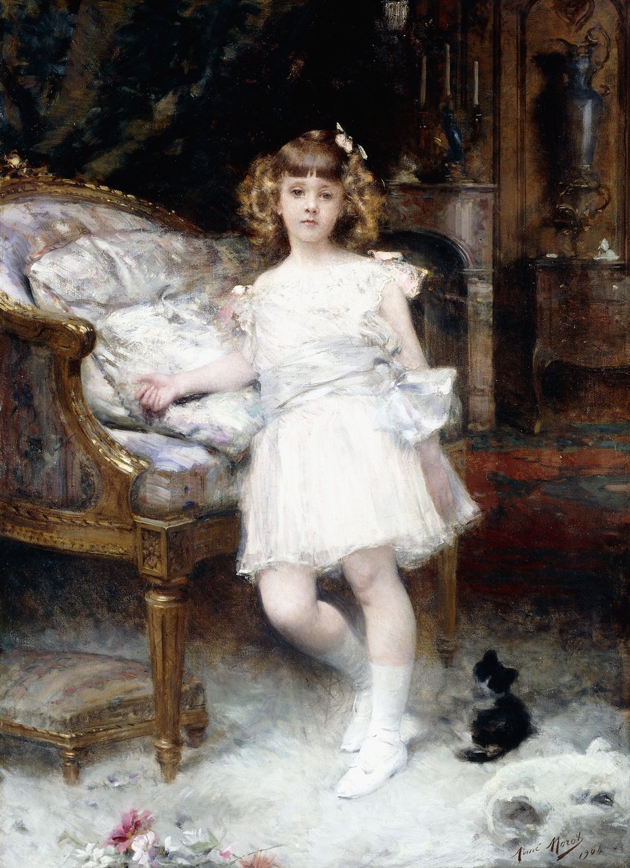 Retrato de Janine Potin com um gatinho, 1904 de Aimé Nicolas Morot