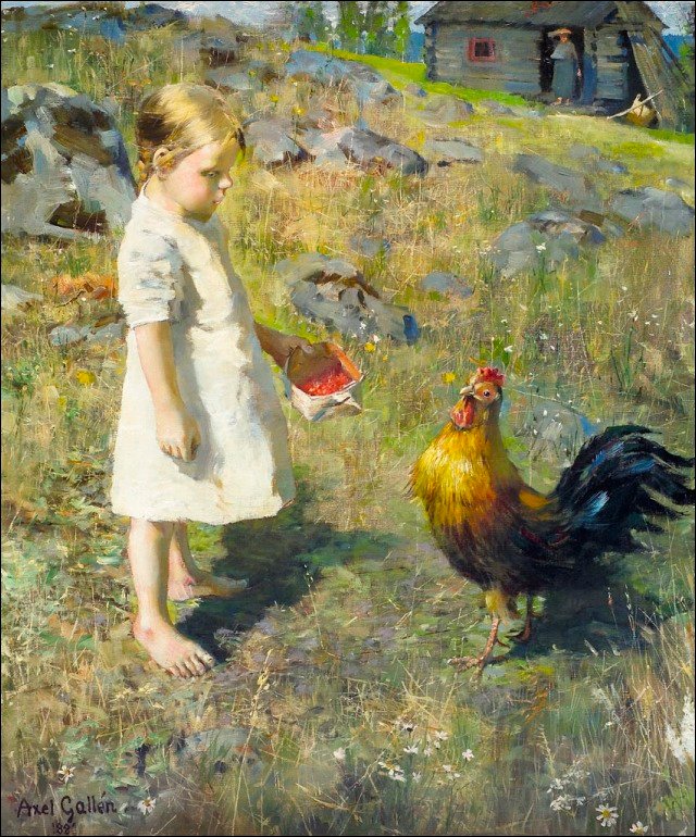 A garota e o galo de Akseli Gallen Kallela