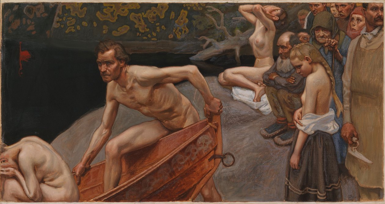 À beira do rio Tuonela, esboço para os afrescos do Mausoléu de Jusélius de Akseli Gallen-Kallela