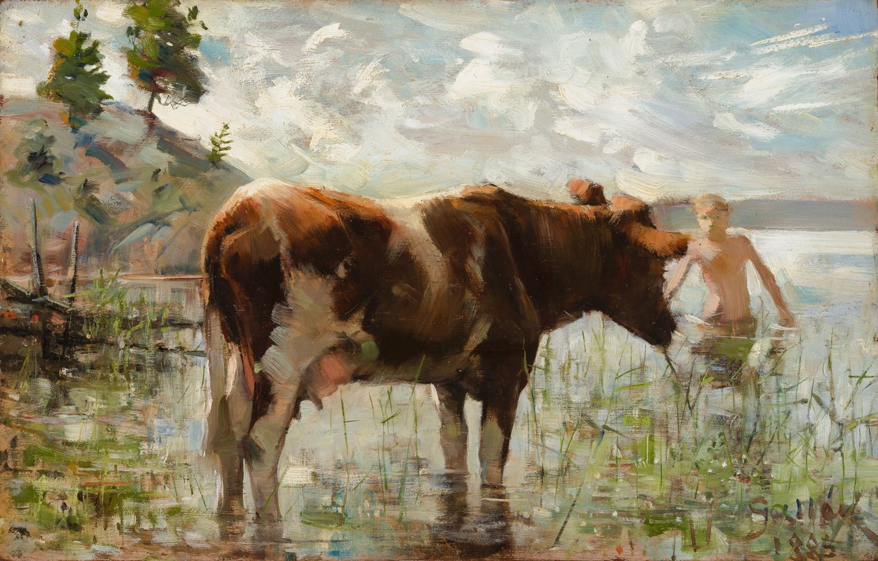 Vaca e Rapaz de Akseli Gallen-Kallela