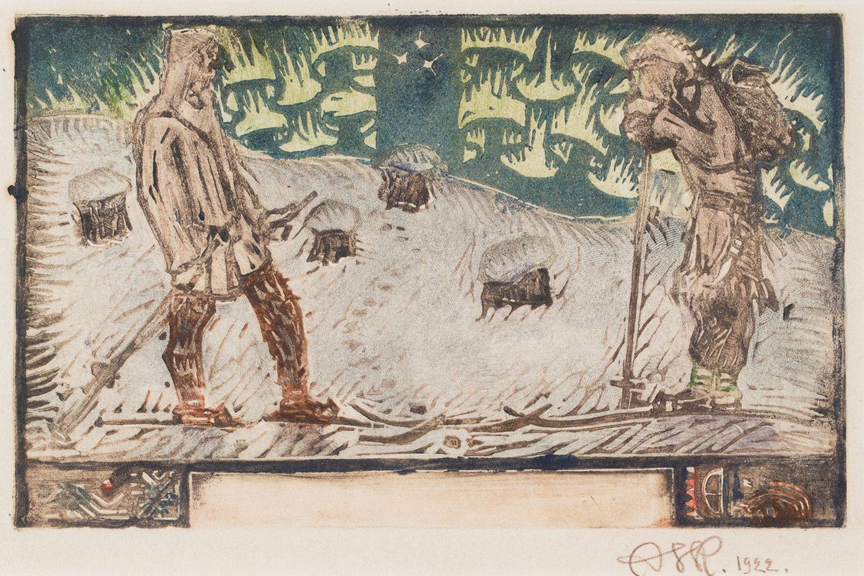 «Dois Esquiadores», vinheta de título de um poema do Grande Kalevala de Akseli Gallen-Kallela