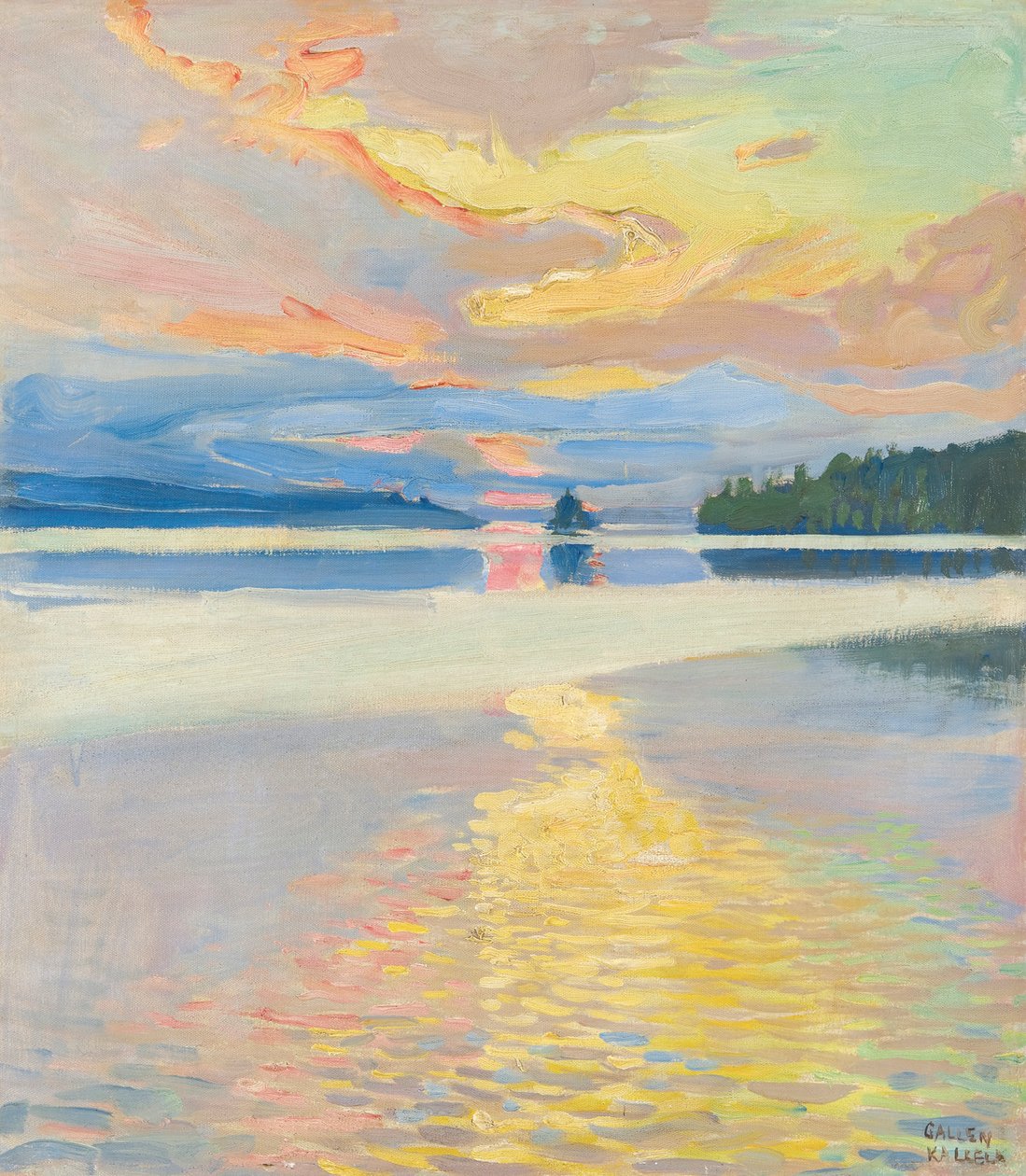Pôr-do-sol sobre o Lago Ruovesi, c. 1915 (óleo sobre tela) de Akseli Valdemar Gallen Kallela
