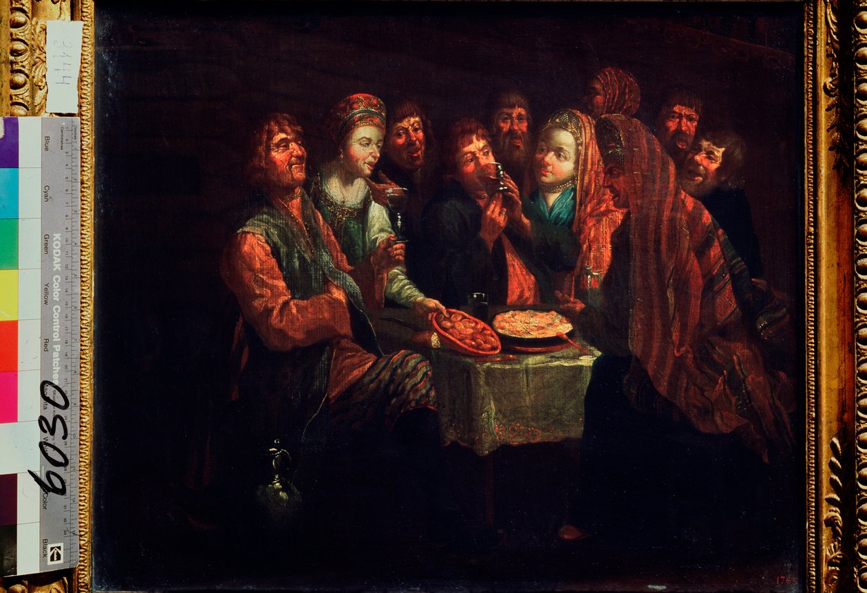 Festa Camponesa - Pintura de Al Vishnekov (primeira metade do século XVIII), óleo sobre tela, arte russa do século XVIII - Museu Estatal Russo, São Petersburgo de Al Vishnekov