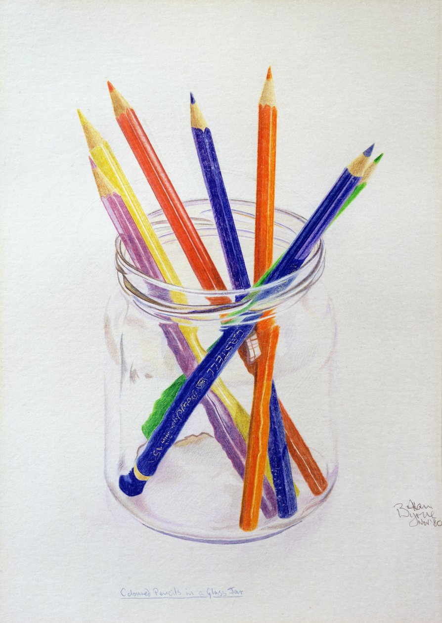 Lápis de cor em uma jarra, 1980 (lápis colorido sobre papel) de Alan Byrne