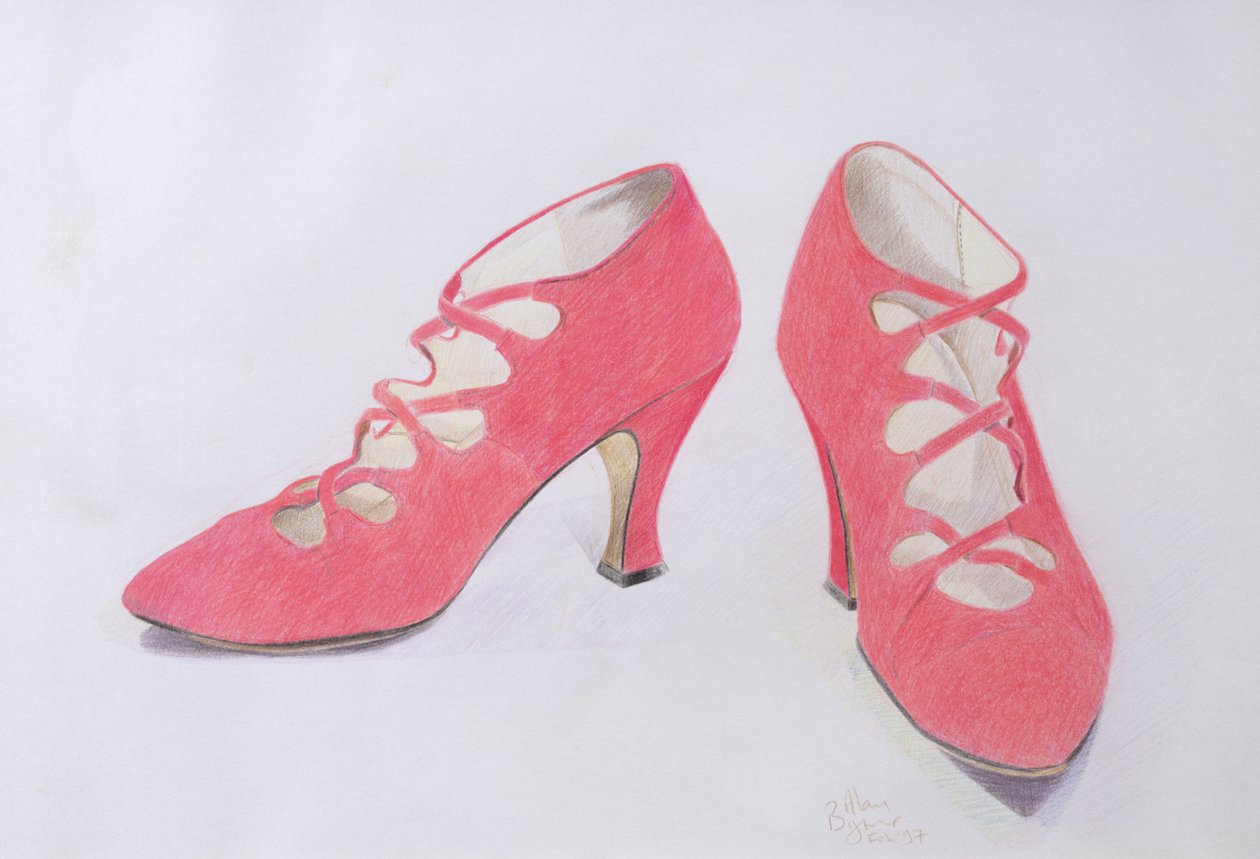 Sapatos cor de rosa, 1997 (lápis colorido sobre papel) de Alan Byrne