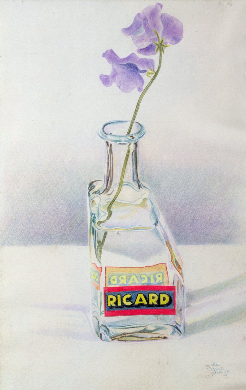 Garrafa de Ricard, 1981 (lápis colorido sobre papel) de Alan Byrne