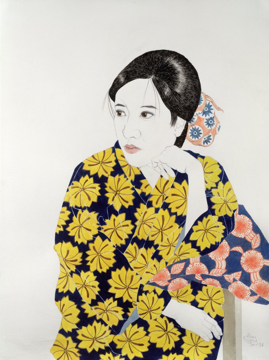 Kimono Amarelo, 1996 (tinta, wc, guache e carvão sobre papel) de Alan Byrne