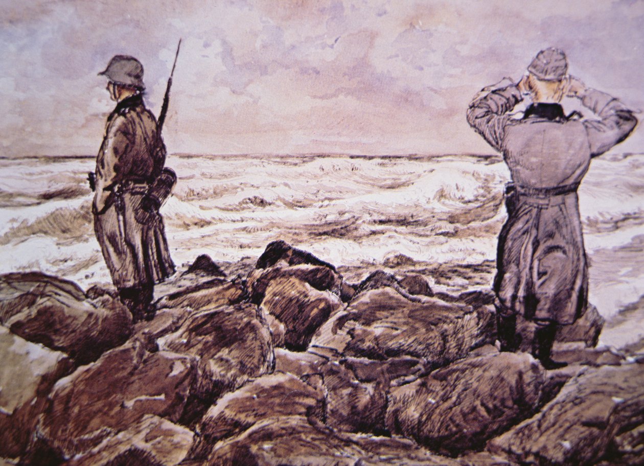 Dois alemães na costa da França olham para Inglaterra na véspera da campanha da Normandia de Alban (after) Wolf