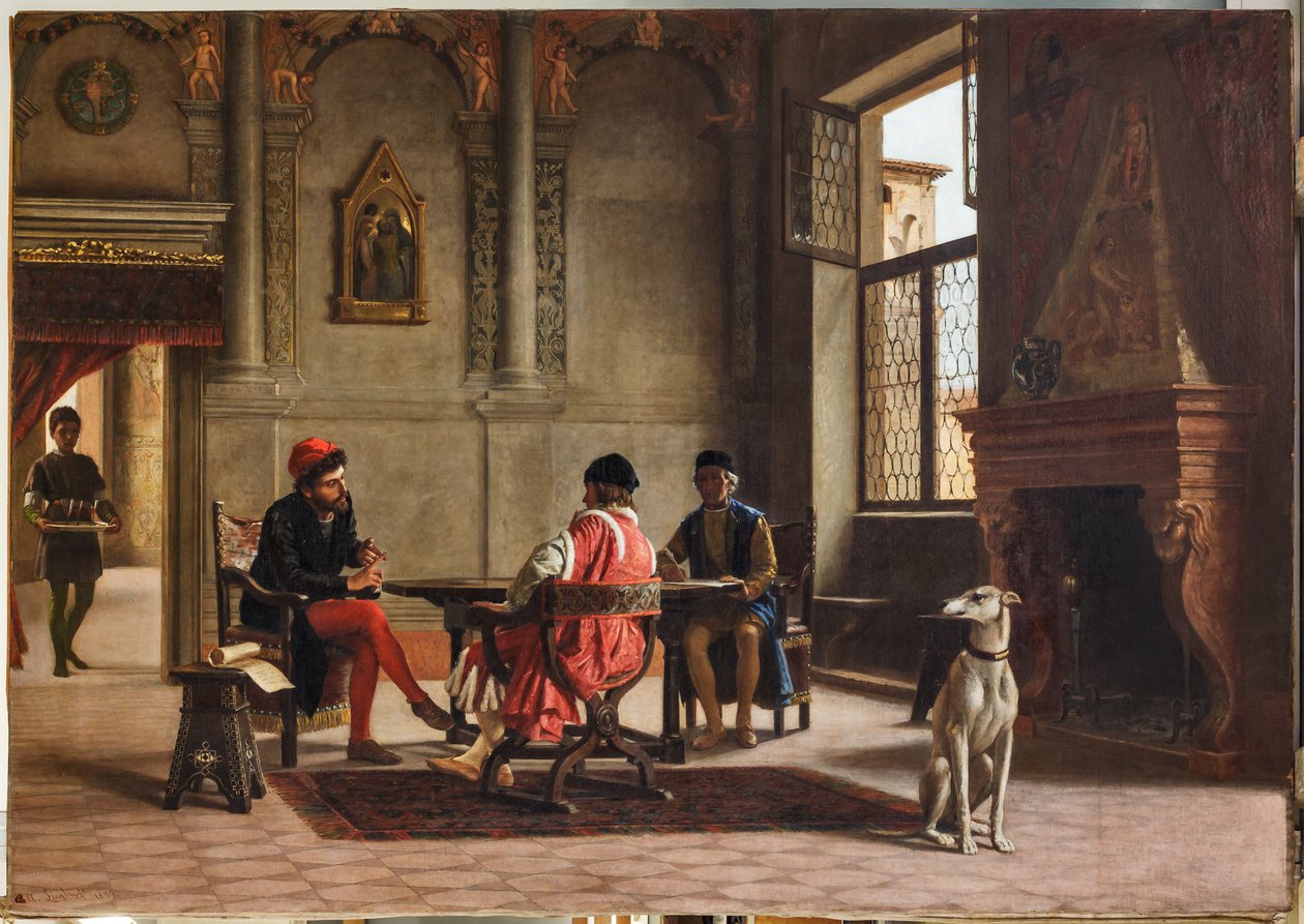 Ludovico Ariosto como embaixador encontro Alberto Pio (óleo sobre tela) de Albano Lugli