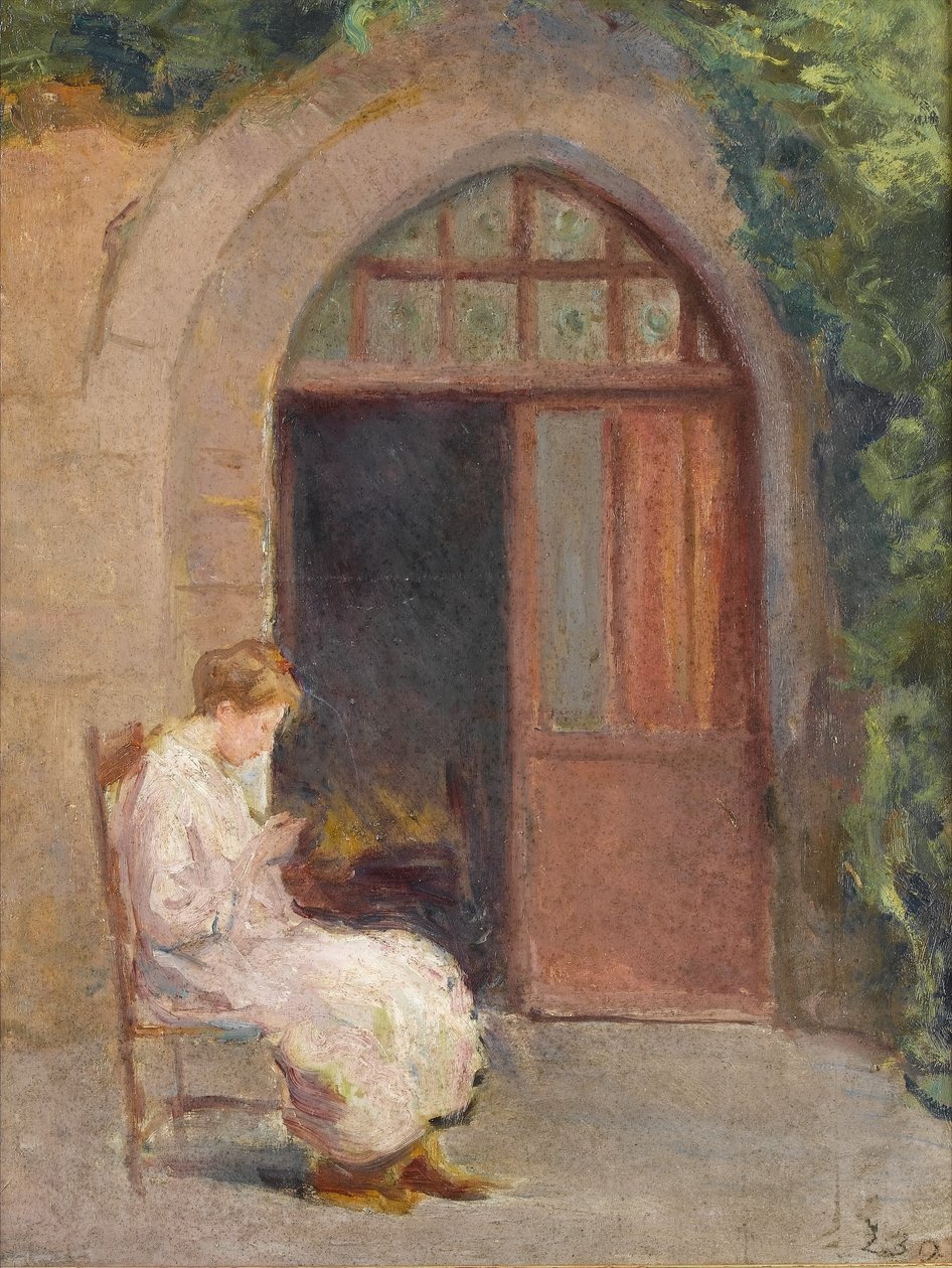 Menina sentada fora de La Boissière, c.1909 de Albert de Belleroche