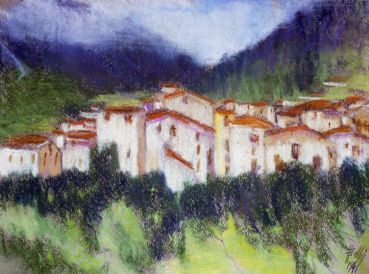 Paisagem alpina, por Alberico Balbi Valier (1869-1910 circa), pastel sobre papel, 24x32 cm. Itália de Alberico Balbi Valier