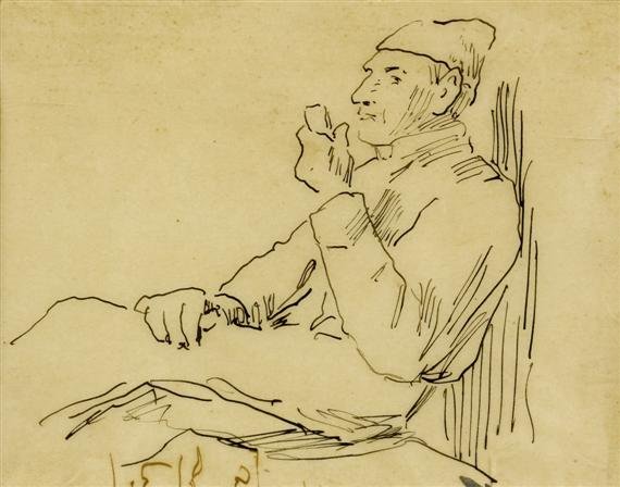 Homem velho, com, um, cano de Albert Anker