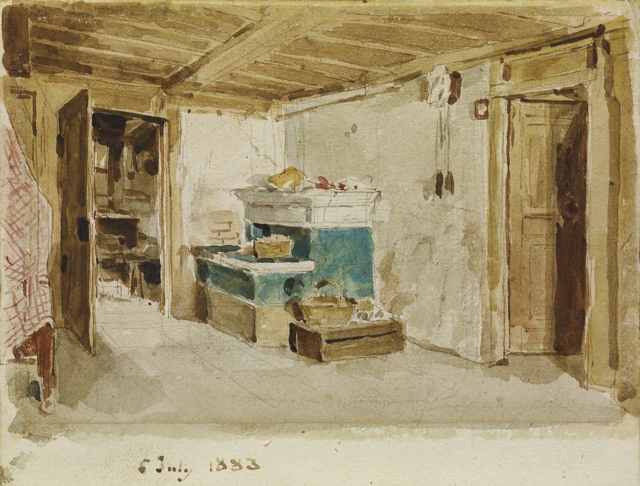 Casa de fazenda com fogão verde de Albert Anker