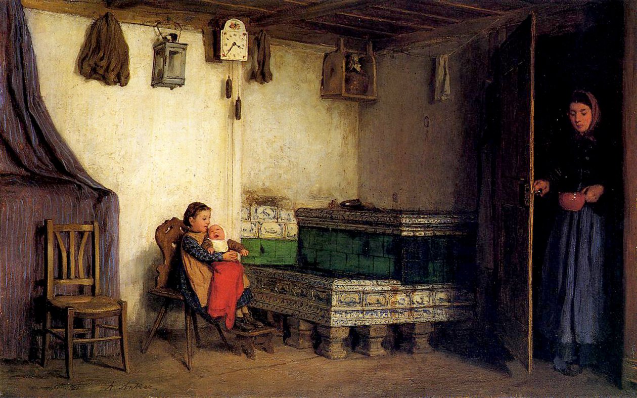 Interior de uma casa de campo, c.1870-77 de Albert Anker