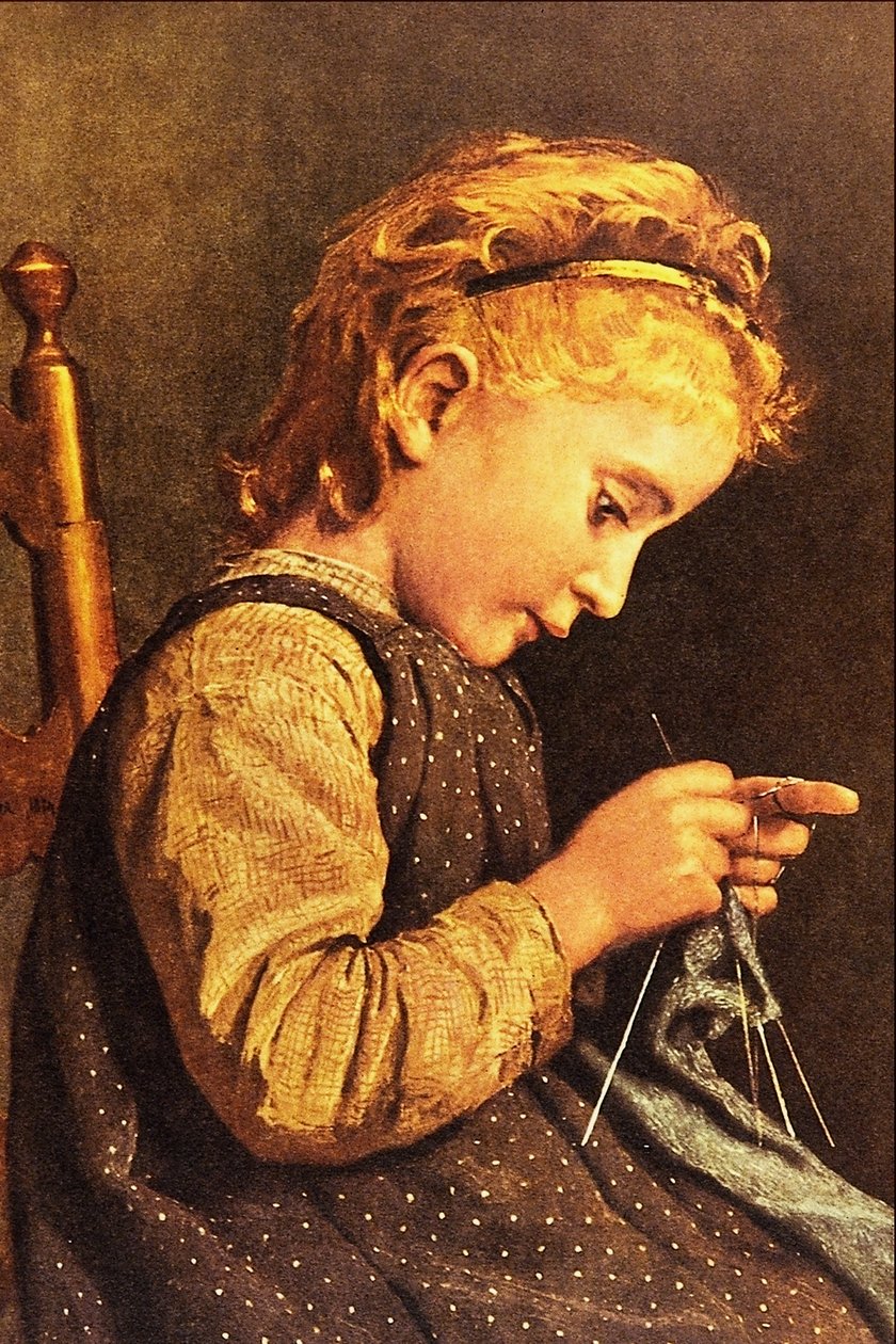 Menina tricô de Albert Anker