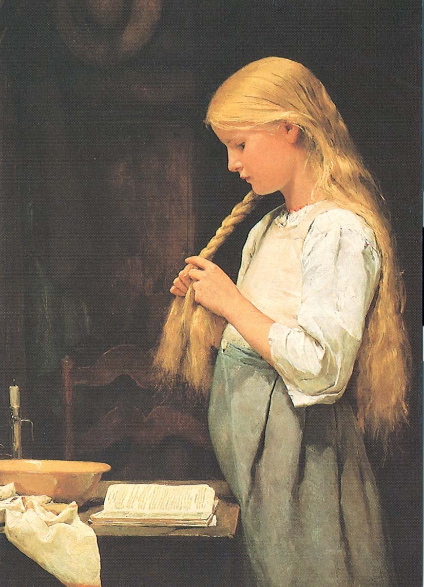 Menina, cabelo trança de Albert Anker