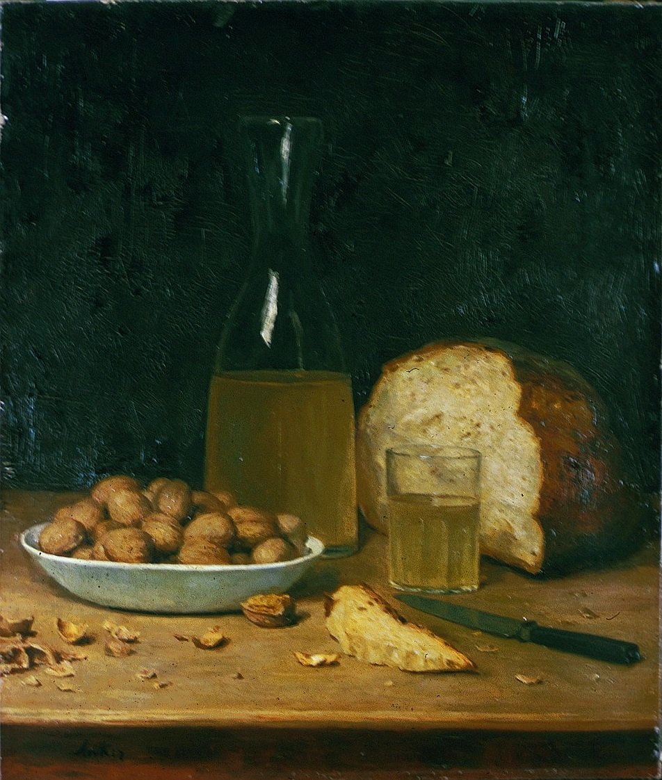 Novo vinho branco e nozes de Albert Anker