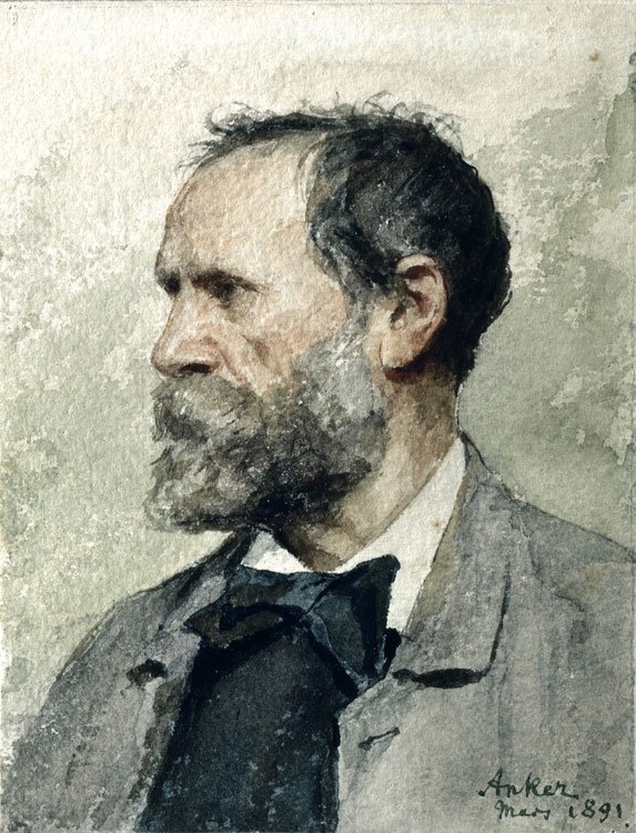 Auto-retrato no perfil, à esquerda de Albert Anker