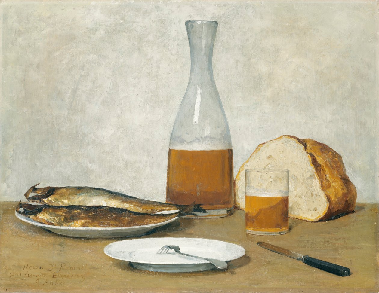 Ainda vida, arenques de Albert Anker