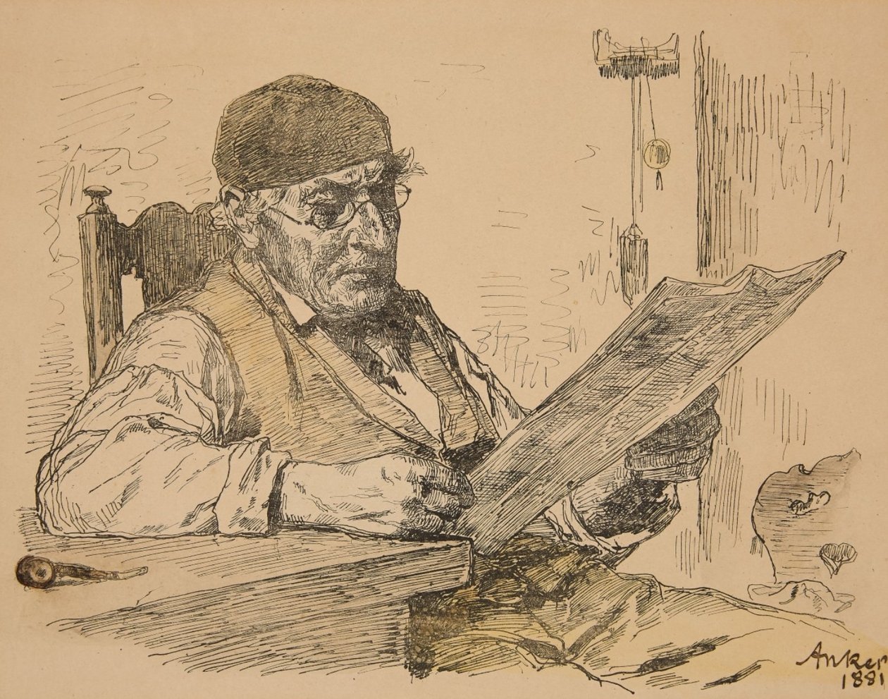 Fazendeiro de leitura de jornal de Albert Anker