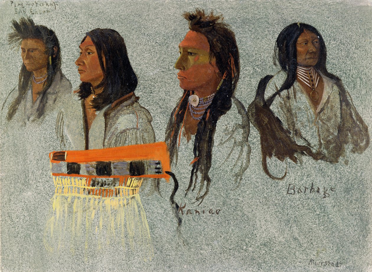 Quatro índios (óleo sobre papel cinza) de Albert Bierstadt